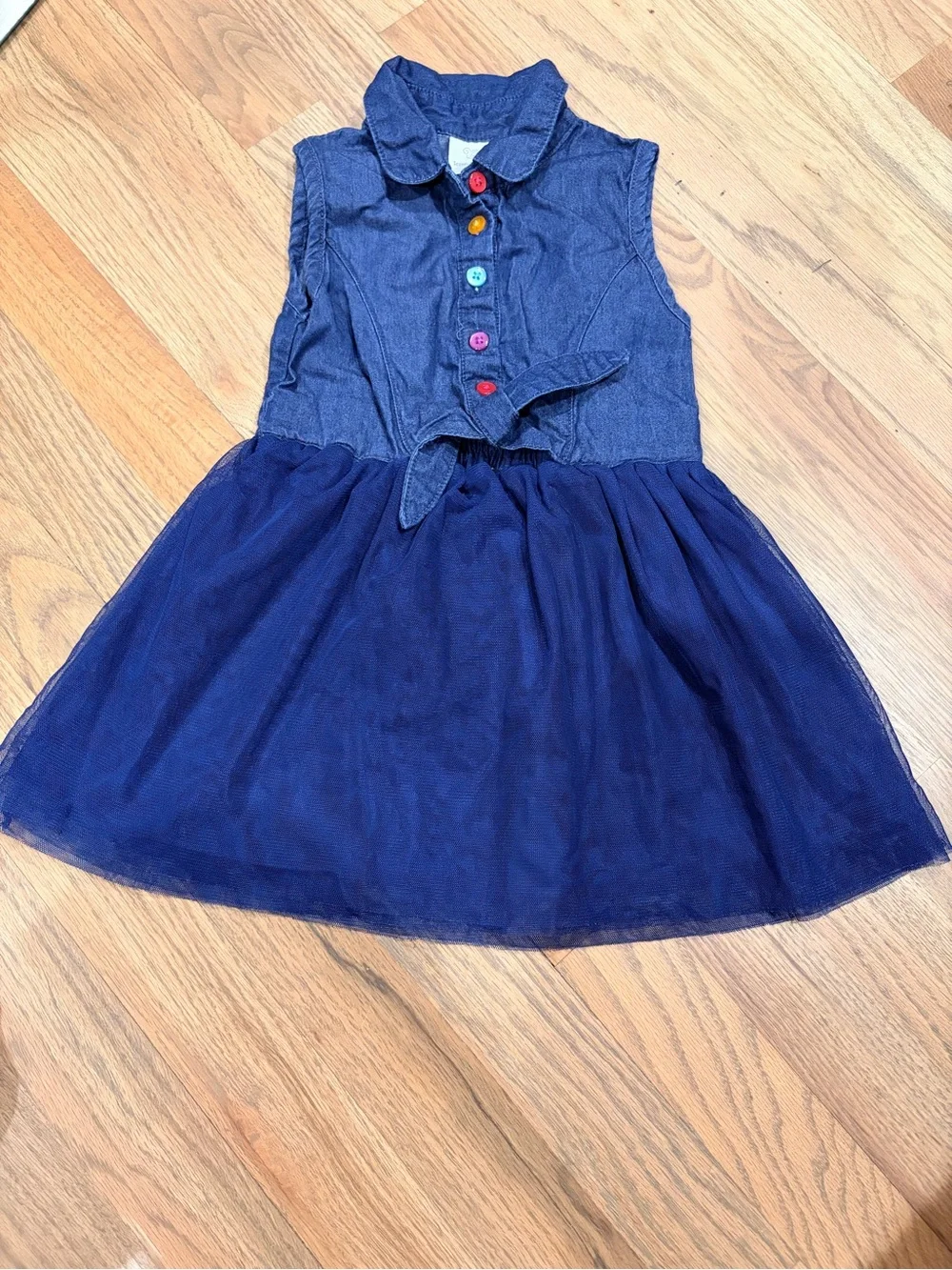 Koala Kids toddler girl colorful buttons and tulle skirt dress with tie at waist
